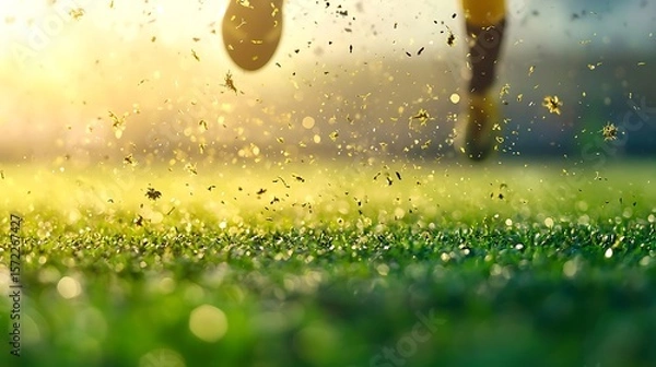 Fototapeta Soccer Player Kicking Ball on Grass Field