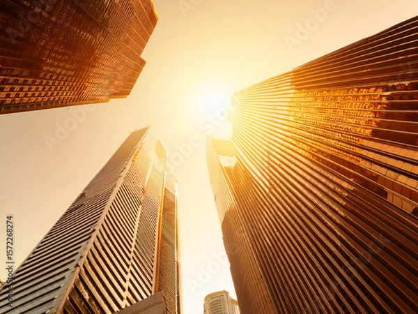 Obraz 太陽が照りつける都会のビル群