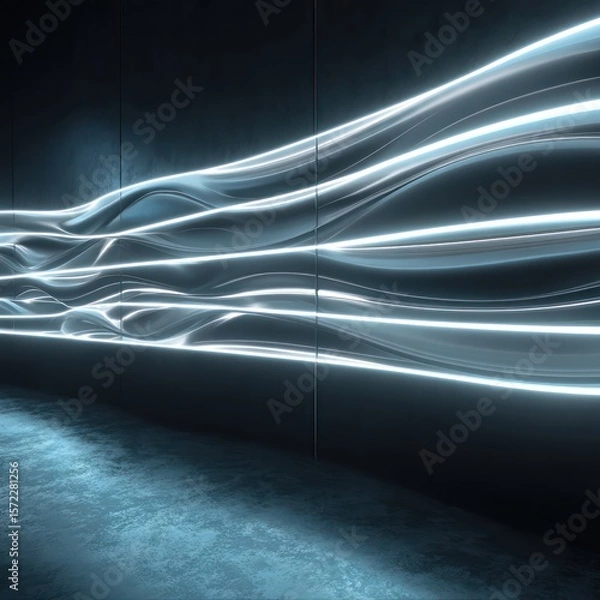 Obraz 3D LED Panel with horizontal glowing streaks and LED waves for a modern and dynamic effect.