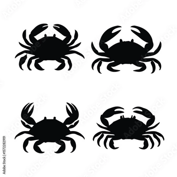 Obraz Four crab silhouettes in a design format. Four simple crab shapes in a black and white silhouette.