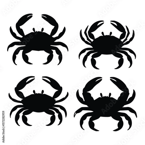 Obraz Crab silhouettes in a symmetrical arrangement against a white background. Simple, black silhouettes of crabs in a repeating pattern.