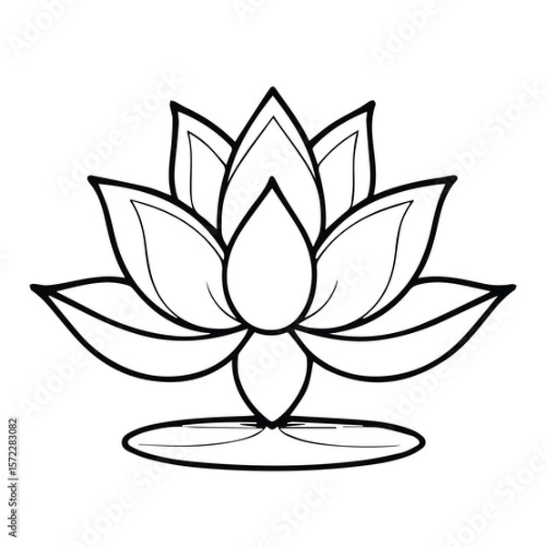 Obraz Lotus flower outline graphic in black and white. Detailed, stylized lotus flower design with a simple, serene background. Botanical illustration for design -