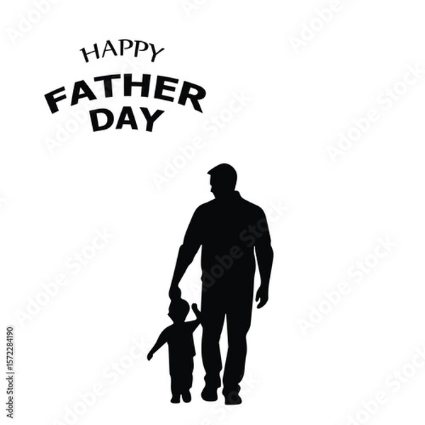 Obraz Father and child silhouette walking together on Happy Father's Day. Adult male and young child holding hands in casual attire on a blank background.