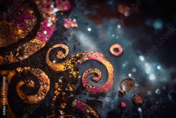 Fototapeta A close up of a gold and purple swirl design