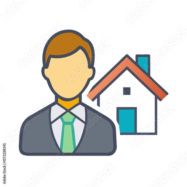 Obraz Realtor avatar icon with colored house and tie