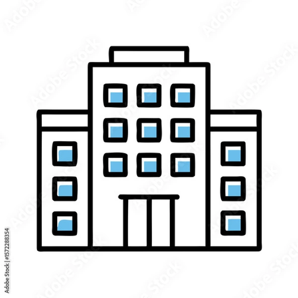 Obraz Office building icon with side wings in linear style