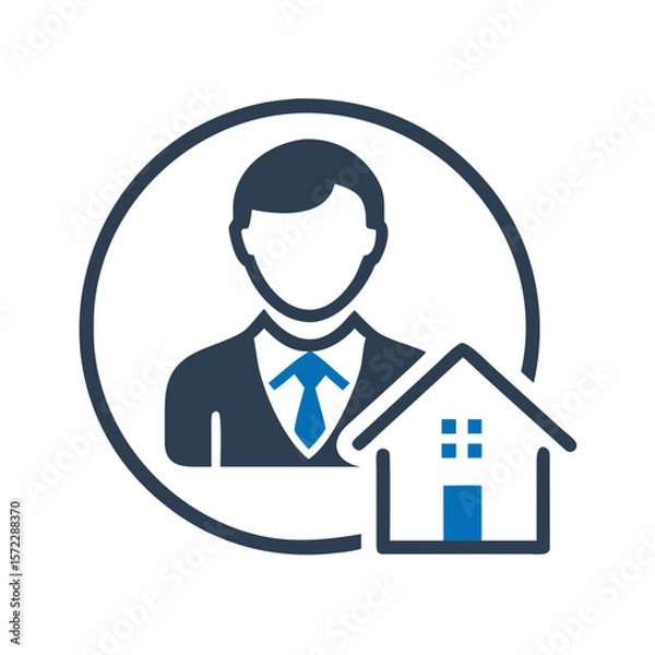 Obraz Real estate broker avatar with house in circular frame