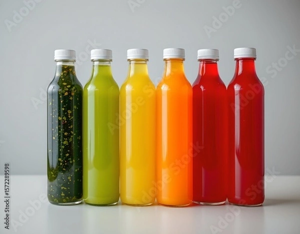 Fototapeta a dark green with visible speckles, a bright yellow, a soft orange, and a rich red, these colors suggest natural ingredients and a variety of flavors