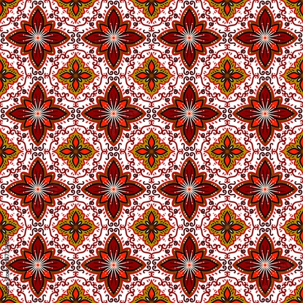 Fototapeta The seamless Red-brown lines, background, native fabric pattern, continuous fabric pattern