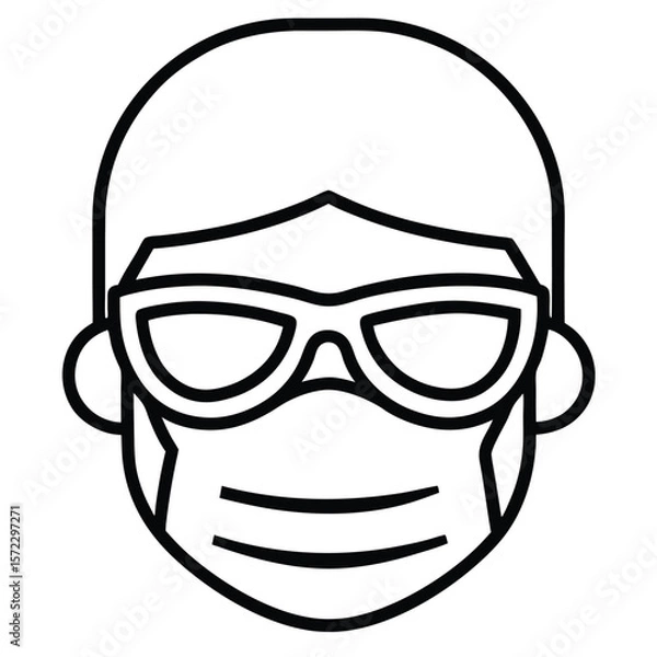 Obraz Icon of face with medical mask and glasses for health and safety