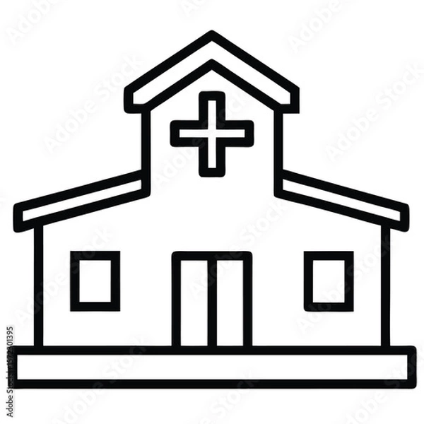 Obraz Hospital Building Icon with Cross Symbol Emergency Medical Care Facility Design Element