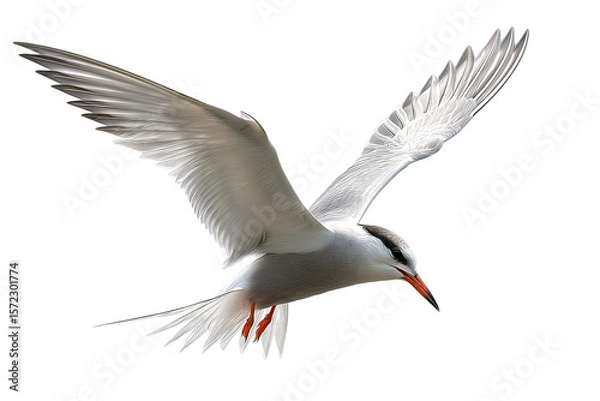 Fototapeta Tern seabird soaring in clear skies, high-resolution PNG-style illustration with transparent background for effortless cutout and design integration