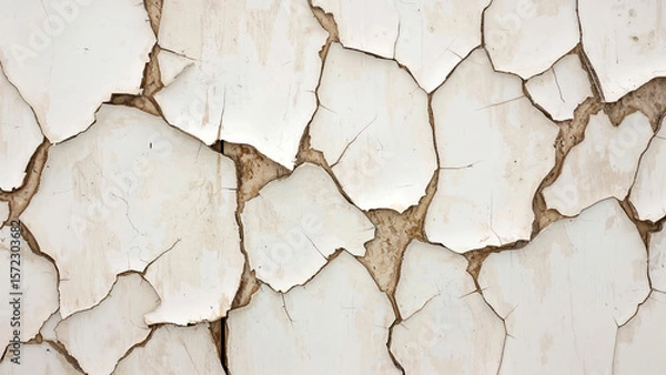 Obraz Heavily Peeling White Paint on Light Beige Wood Planks