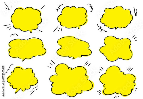 Fototapeta かわいい手書きの吹き出しセット　もこもこしたフレーム ベクター単色	