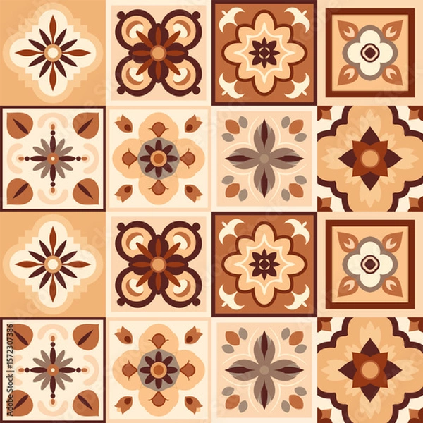 Obraz Ornamental tiles featuring geometric and floral patterns in warm tones