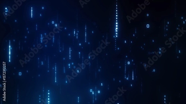 Fototapeta Blue Digital Binary Code Rain on Dark Background Design Concept