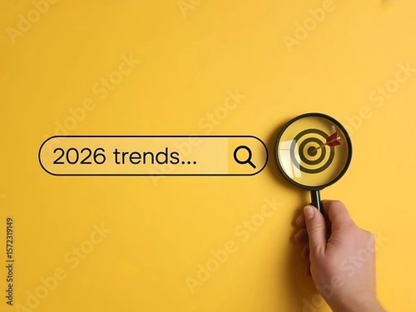 Obraz Searching for future predictions and target achievement search bar magnifying glass