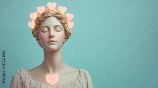 Fototapeta Ethereal Statue with Glowing Hearts for a Dreamy and Romantic Aesthetic Theme
