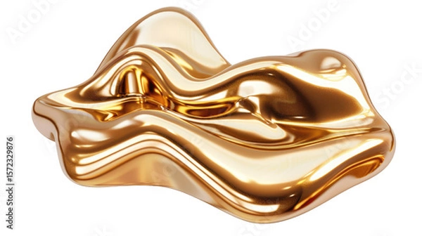 Obraz Abstract Gold Metallic Sculpture with Fluid Shapes and Smooth Curves on a Transparent Background