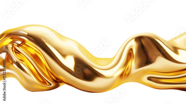 Obraz Flowing Golden Metallic Wave Abstract Texture with Smooth Curves and High Shine on Transparent Background