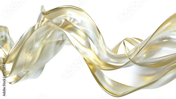 Obraz Flowing Transparent Ribbon with Golden and Silver Tints Creating an Elegant Wave Motion