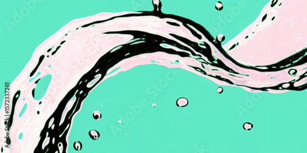 Obraz Abstract Pink and Black Liquid Swirl with Bubbles on a Teal Background for Modern Artistic Compositions