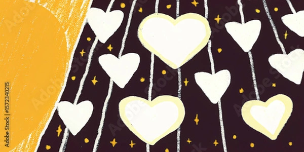Obraz Heart Pattern with Glowing Edges and Striped Background in a Stylized Artistic Illustration