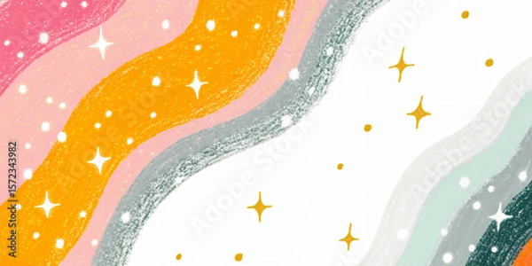 Obraz Abstract Wavy Stripes with Stars and Dots in Pastel Colors for Creative Backgrounds and Design Projects