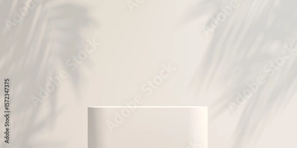 Obraz 3D white background. 3D Podium nature light shadow and white background for cosmetic, product presentation. 3D rendering, illustration