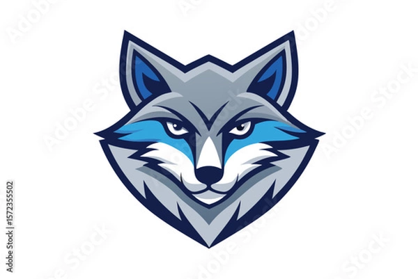 Obraz A focused gray wolf's face shows a blue and white color scheme clearly