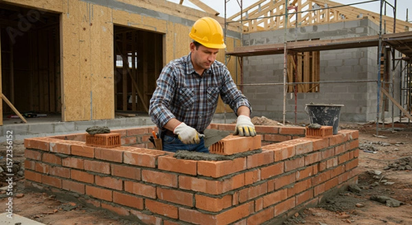 Obraz Bricklayer at Construction Site