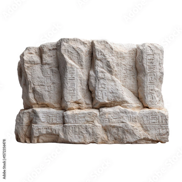 Fototapeta Ancient stone carving featuring hieroglyphs, representing historical knowledge and cultural heritage, emphasizing archaeological discovery and ancient civilization