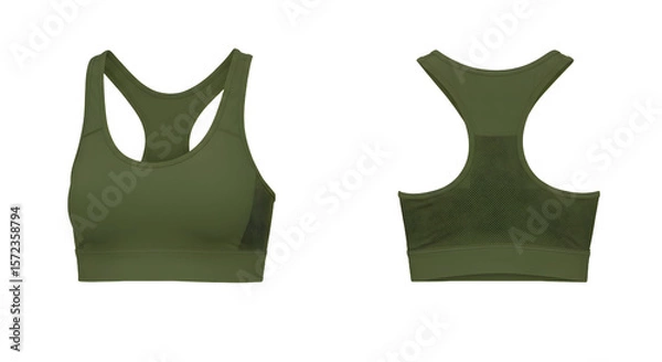 Fototapeta Olive green sports bra showcasing front and back views, ideal for fitness enthusiasts, with a simple, minimalist design