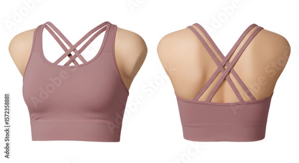 Fototapeta Stylish and comfortable sports bra displayed from front and back, showcasing its unique design and fabric texture