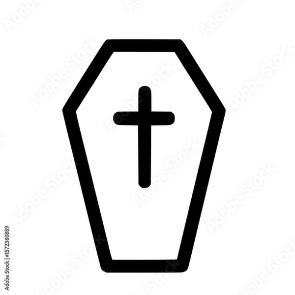 Fototapeta Simple Outline Coffin with Cross Decoration Death and Funeral Symbol Icon