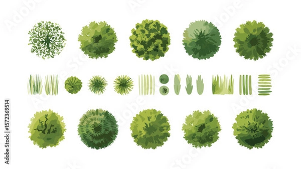 Obraz Top View Tree and Grass Collection for Landscaping and Architectural Design