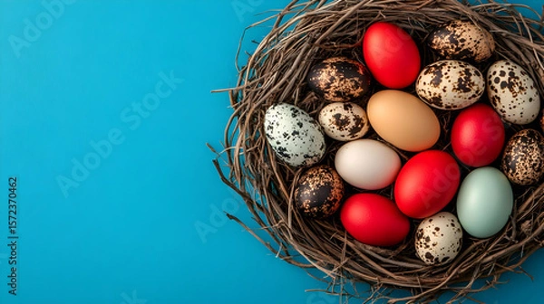 Fototapeta Colorful Eggs in Nest Spring Illustration