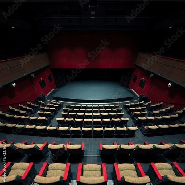 Fototapeta Digital sketch, painterly style, iridescent colors, soft light. Theater interior stage, with generative ai