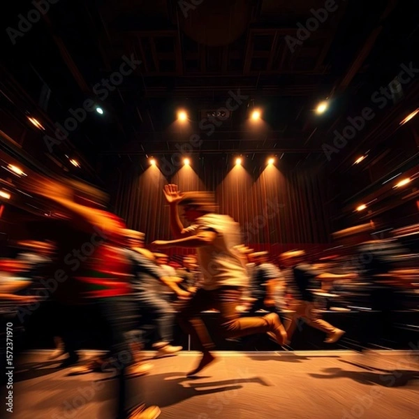 Fototapeta Digital sketch, painterly style, iridescent colors, soft light. Theater interior stage, with generative ai