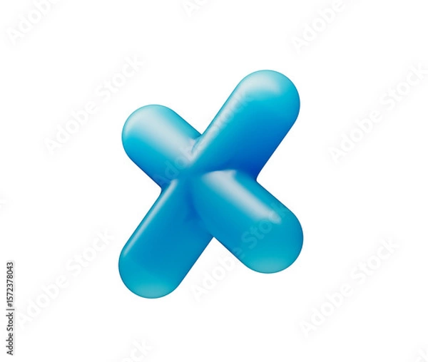 Fototapeta A sleek multiplication symbol with a smooth, matte blue finish and soft lighting. 3d illustration