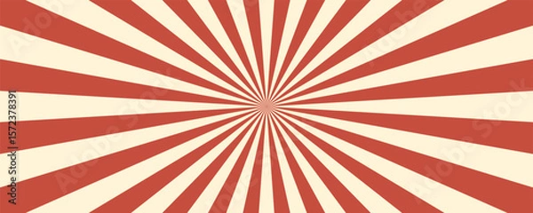 Obraz Circus vintage tent background. Retro sun rays pattern. Vintage starburst poster. Star burst radial lines texture. Red stripes. Circus, carnival, summer fair backdrop. Vector illustration.