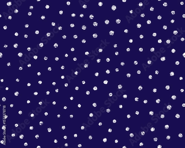 Obraz Crayon polka dot seamless pattern. Cute doodle space stars texture. Hand drawn chalk scribble snow background. Baby kids seamless pattern. Vector illustration isolated on blue background.