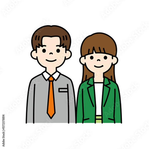 Fototapeta 若い男女のビジネスパーソンの上半身イラスト素材セット＿ベクター＿カラー