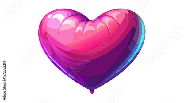 Fototapeta Shiny Heart Balloon with Pink to Purple Gradient on White Background