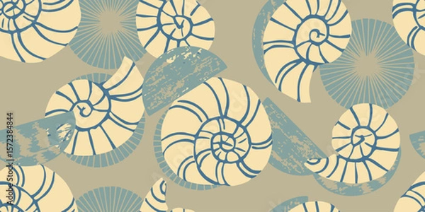 Obraz Seashells and Scribbles Seamless Pattern. Sea shell drawing. Seashell background.