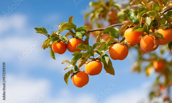 Fototapeta ripe persimmon on a tree. generative ai