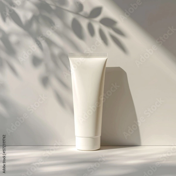Fototapeta Minimalist cosmetic tube with natural shadows, ideal for product mockups product presentation