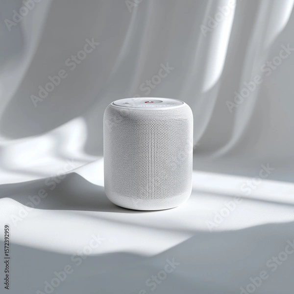 Fototapeta Modern and minimalist speaker design with clean lines perfect for music enjoyment with shadows creating artistic backdrop