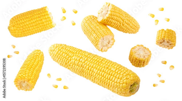 Fototapeta Fresh corn on cob isolated on white background. clipping path