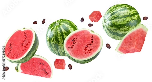 Fototapeta Sliced ripe watermelon isolated on white background. clipping path